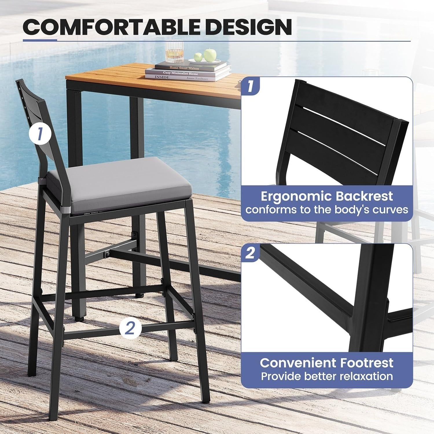 3‑Piece Outdoor Patio Bar Height Furniture Set