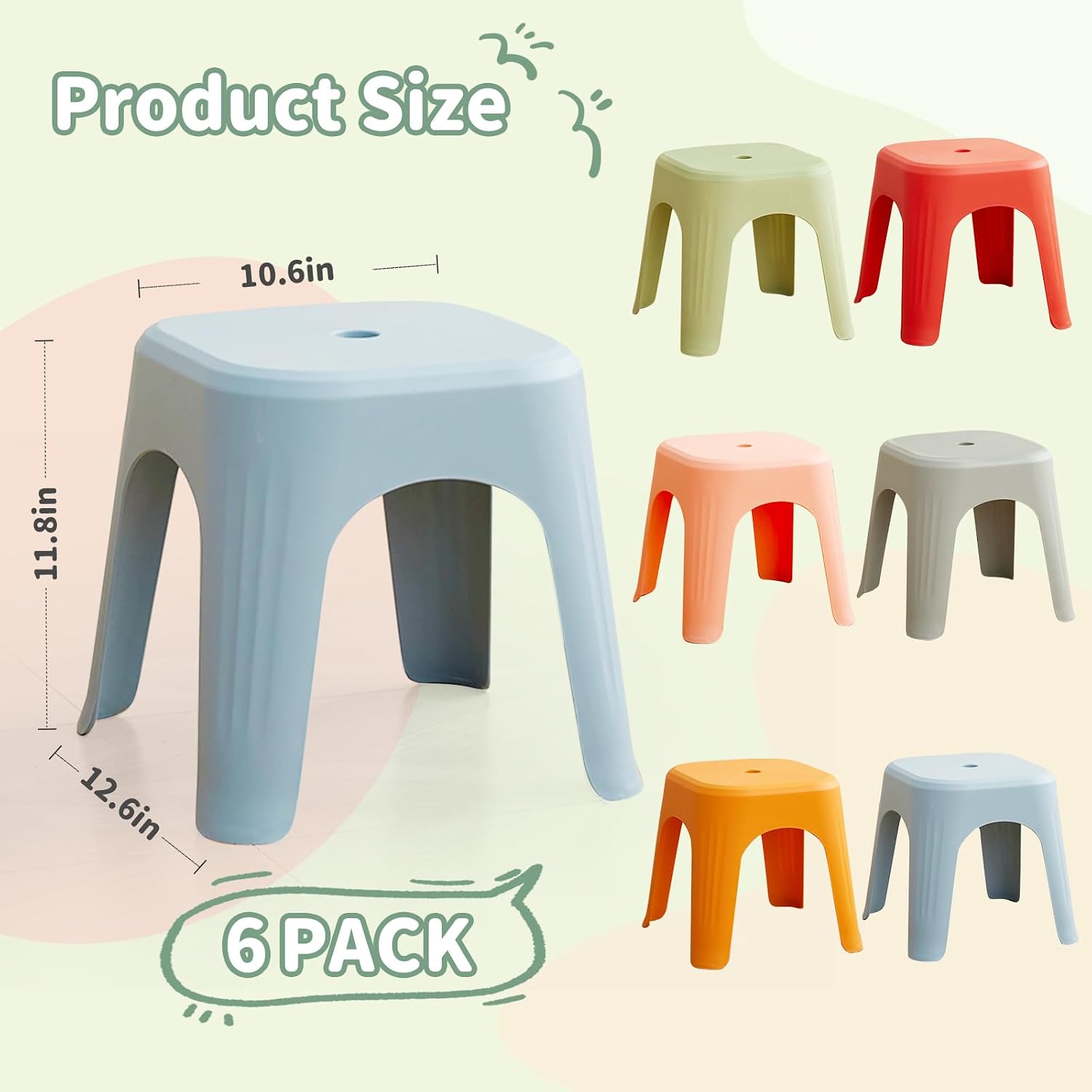 Colorful Stackable Plastic Classroom Stools 6‑Pack