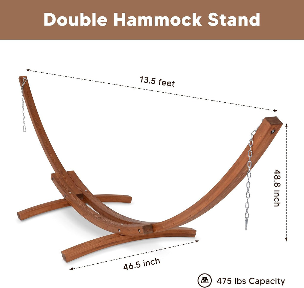 Double Hammock With Solid Wooden Stand