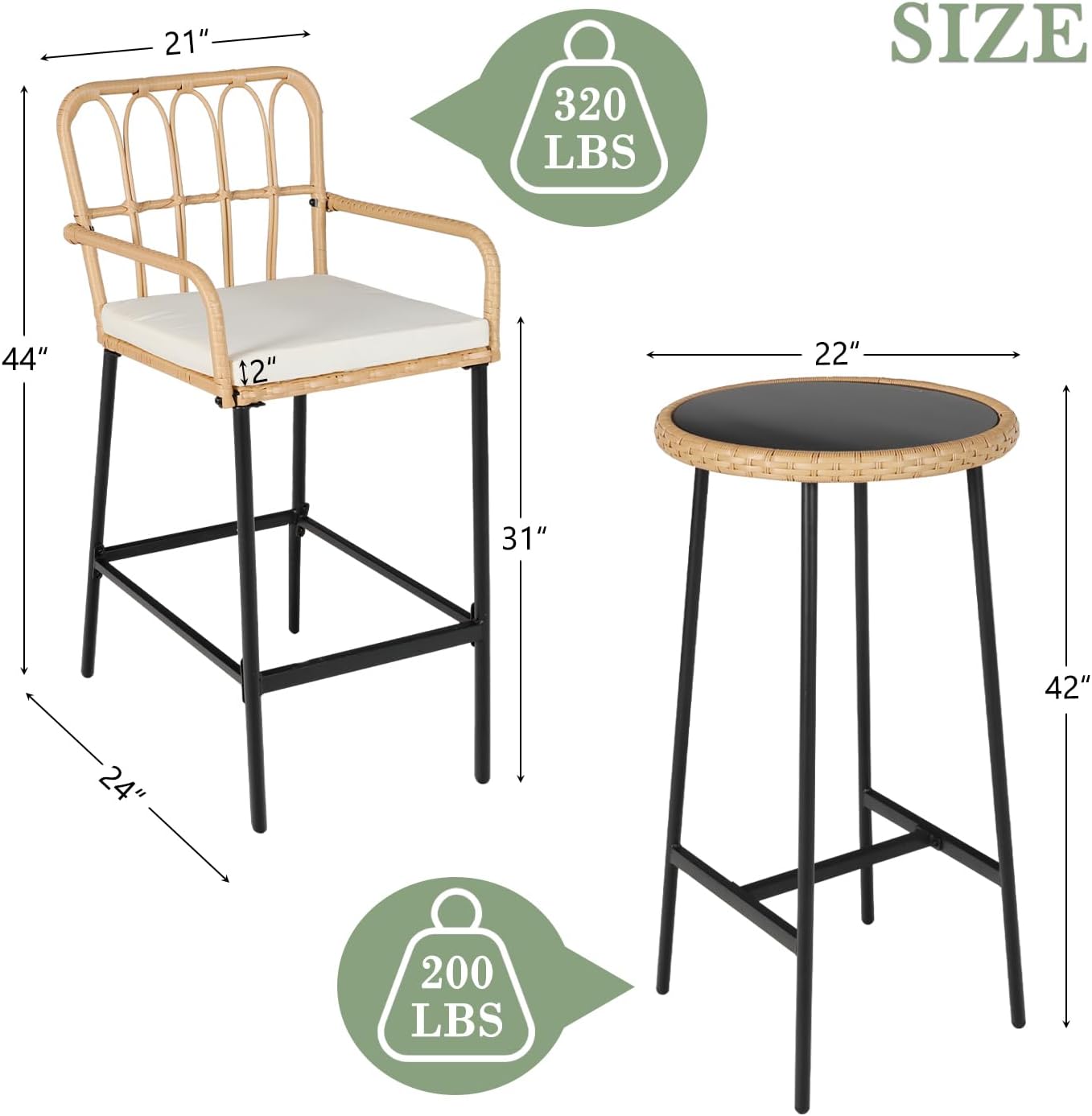 Wicker Patio Bar Height Cushioned Furniture Set