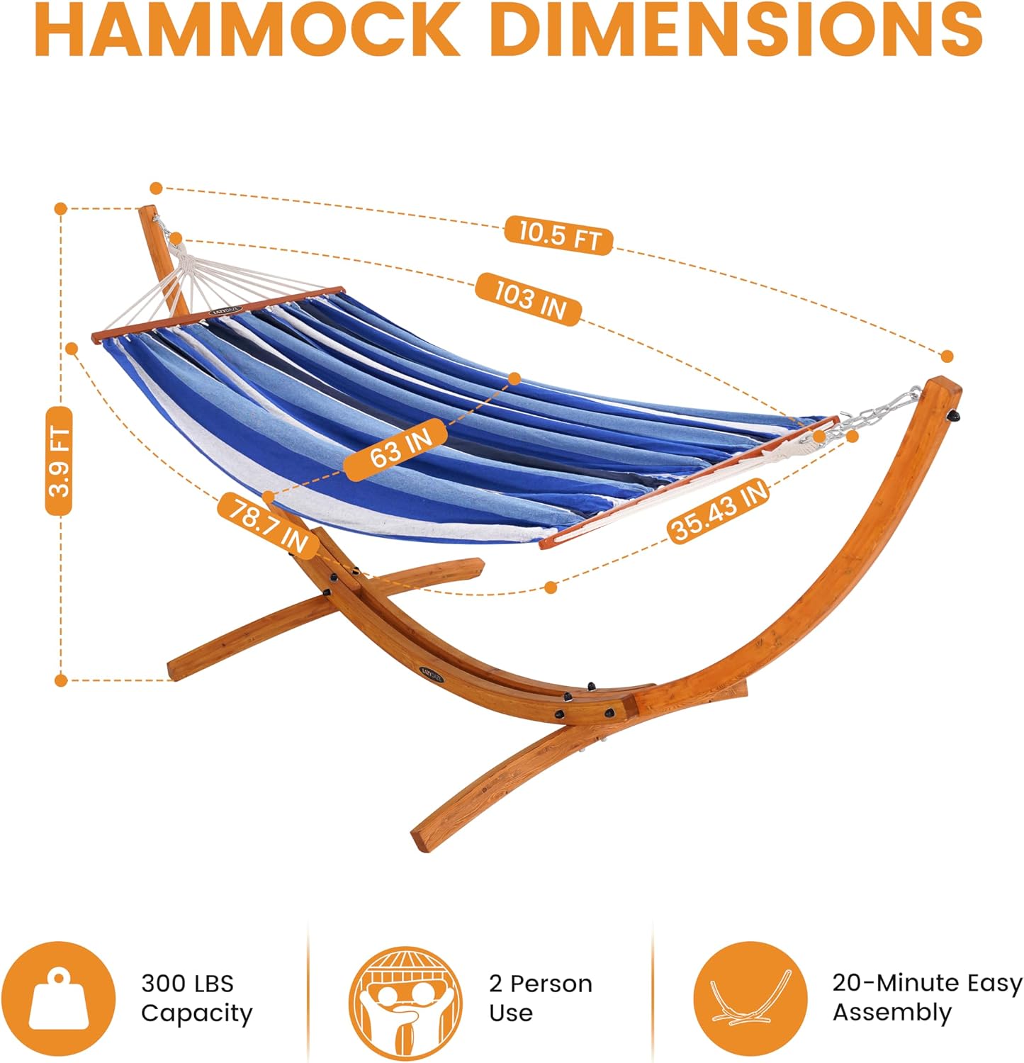 Two‑Person Cotton Hammock With Wooden Stand