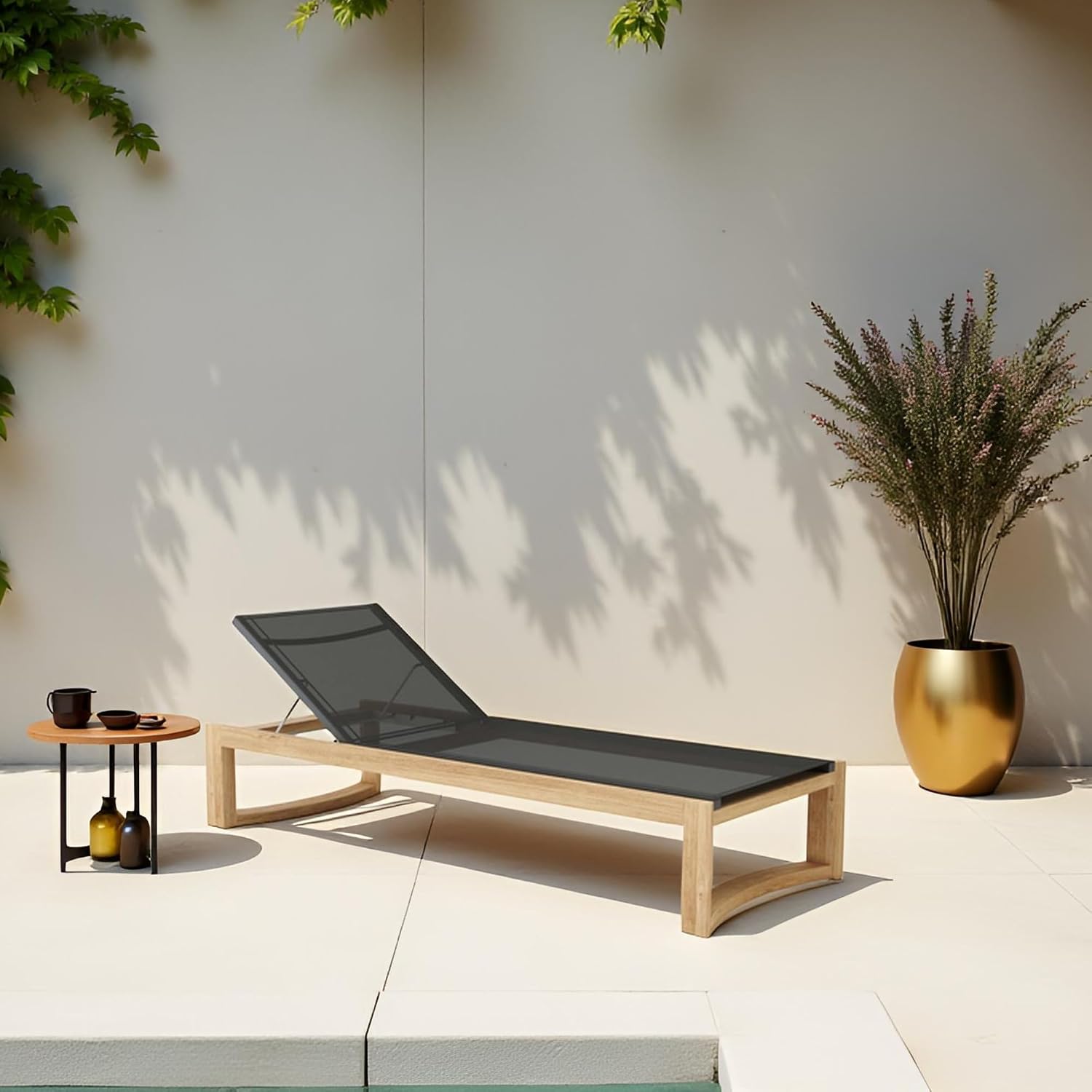Adjustable Solid Teak Outdoor Patio Sun Lounger