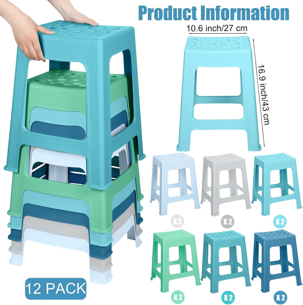 Colorful Stackable Plastic Classroom Stools 12‑Pack