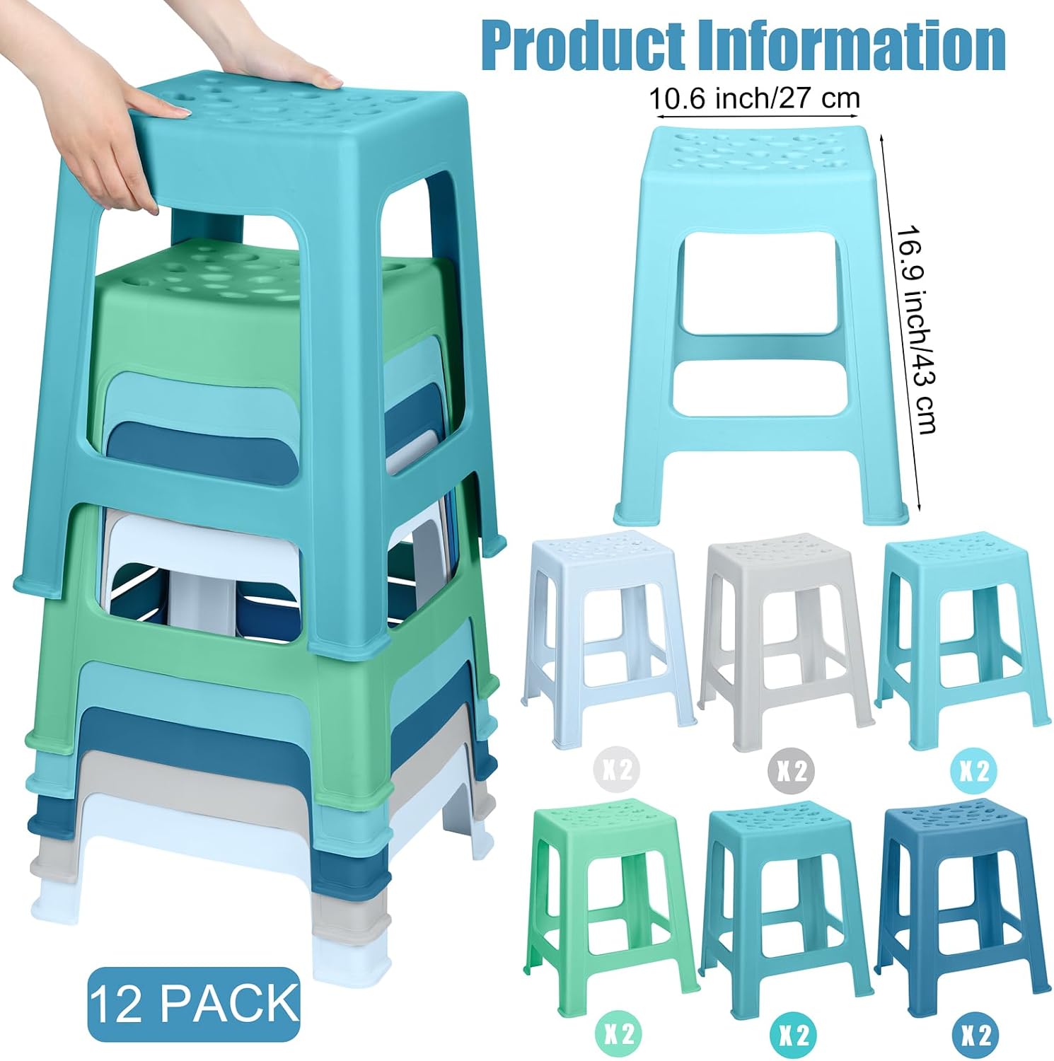 Colorful Stackable Plastic Classroom Stools 12‑Pack