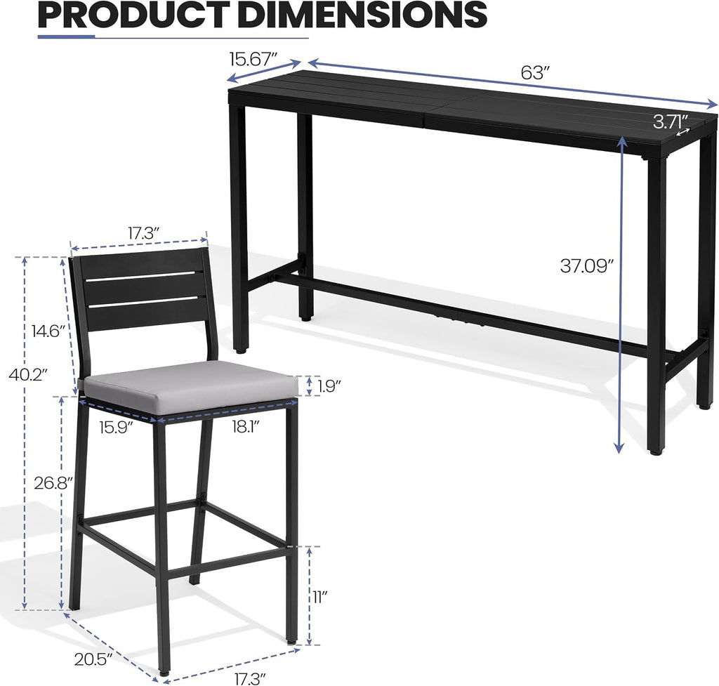 3‑Piece Outdoor Patio Bar Height Furniture Set