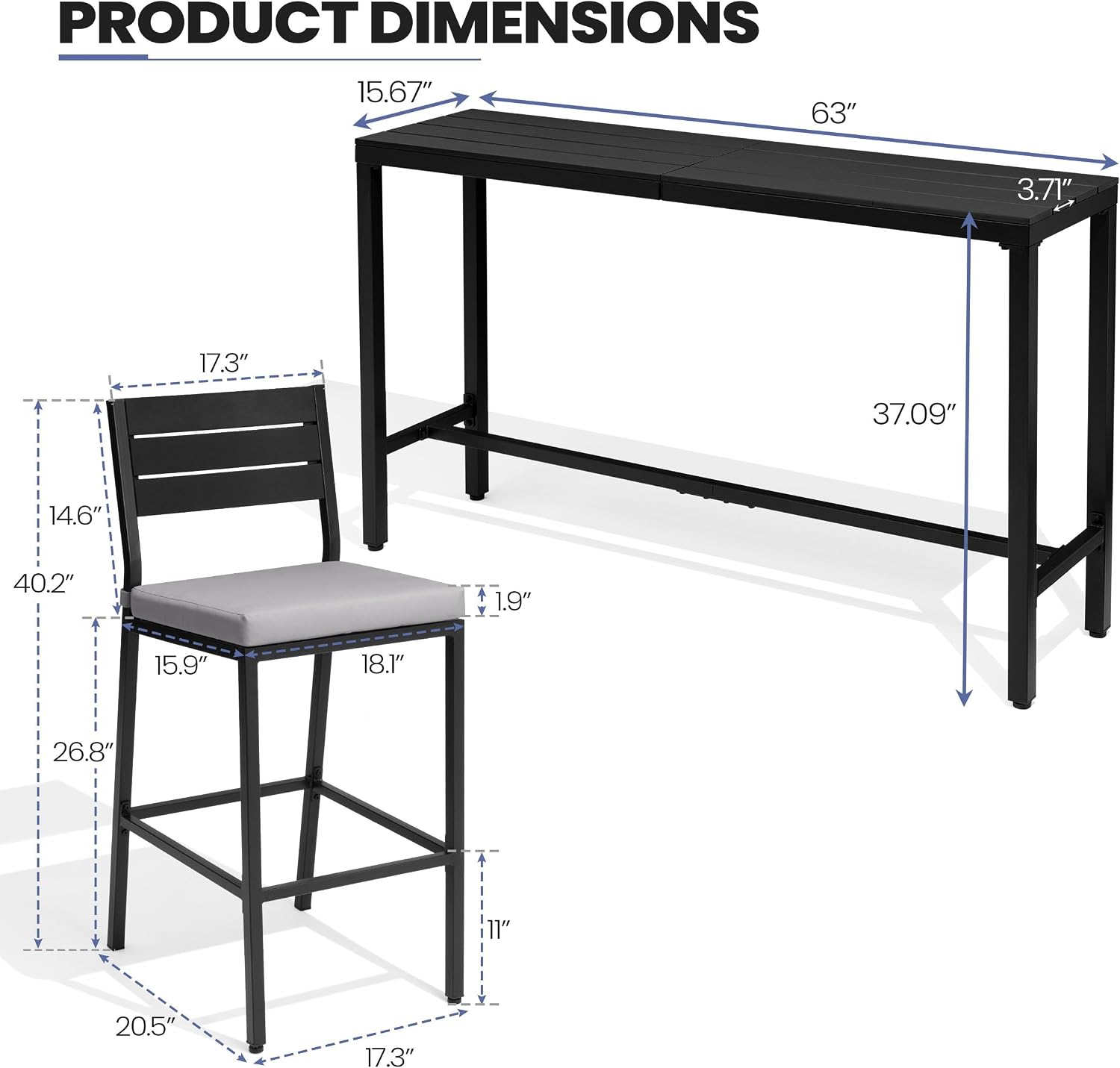 3‑Piece Outdoor Patio Bar Height Furniture Set