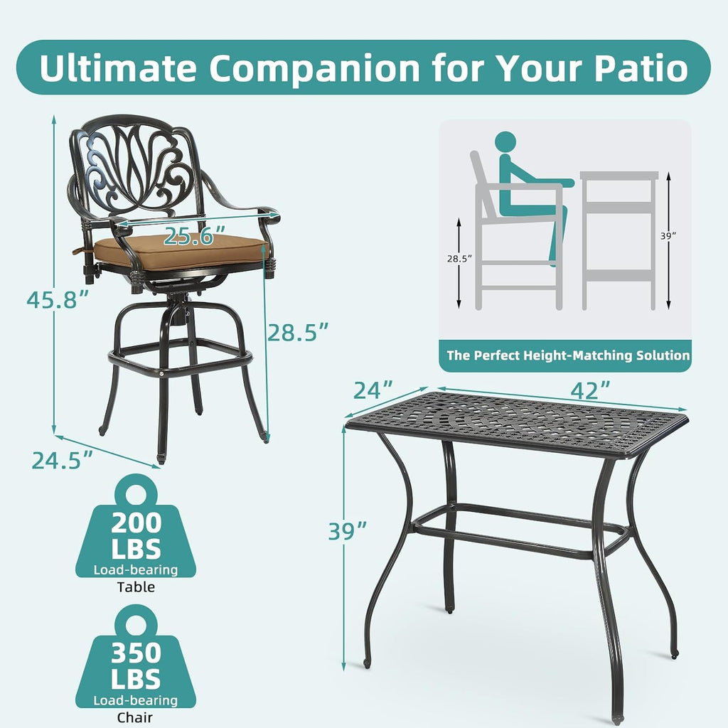 Aluminum Patio Swivel Bar Bistro Furniture Set