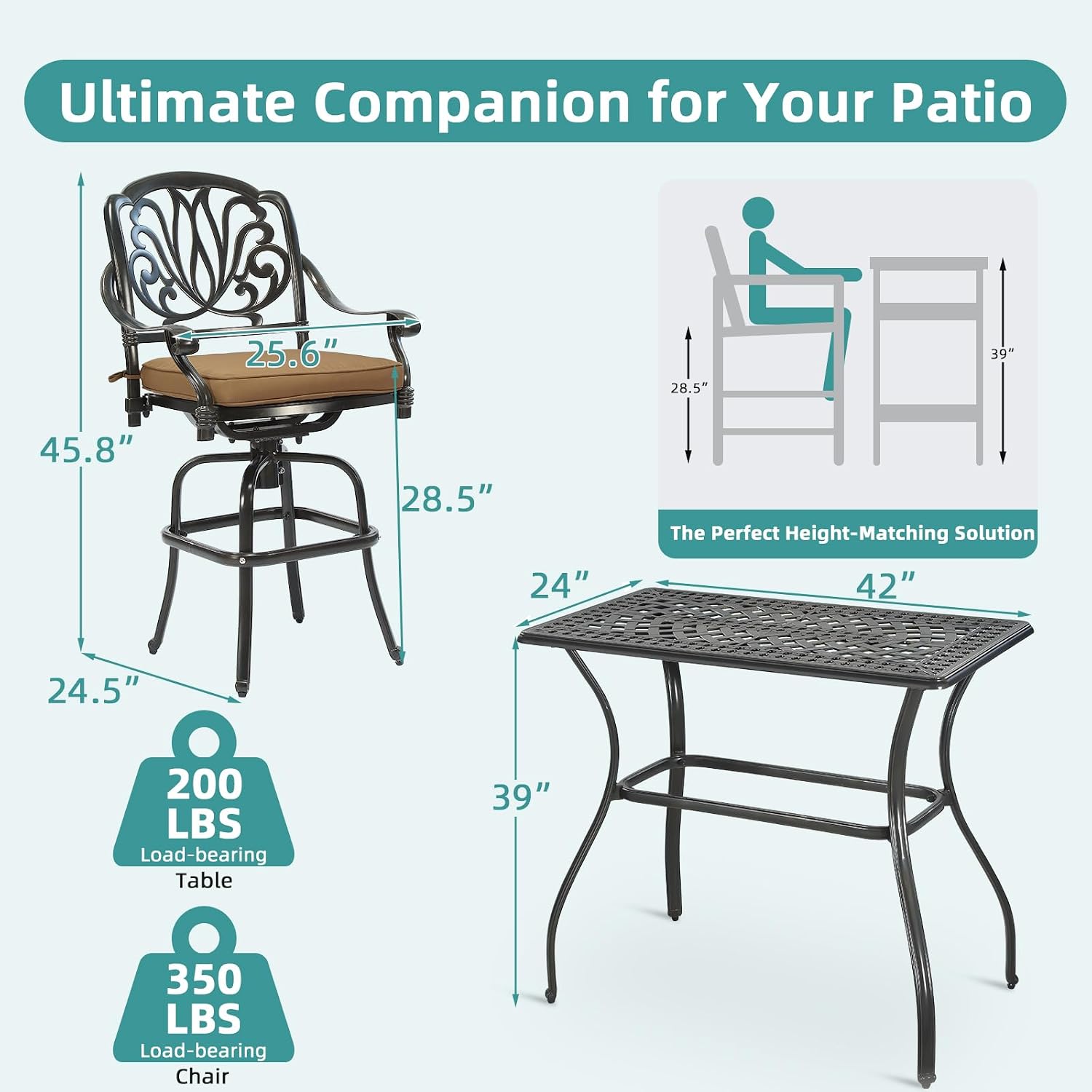 Aluminum Patio Swivel Bar Bistro Furniture Set