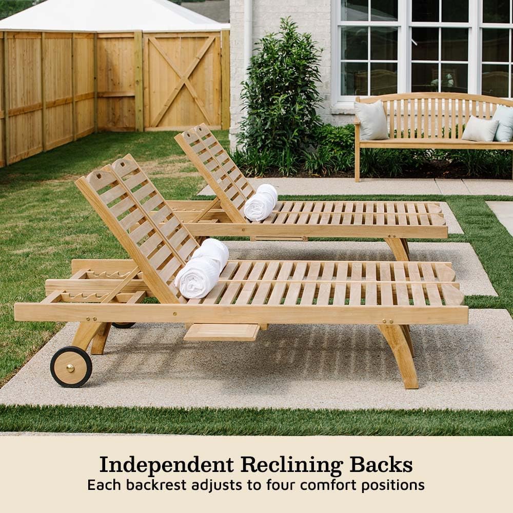 Adjustable Teak Double‑Wide Outdoor Lounge Chair