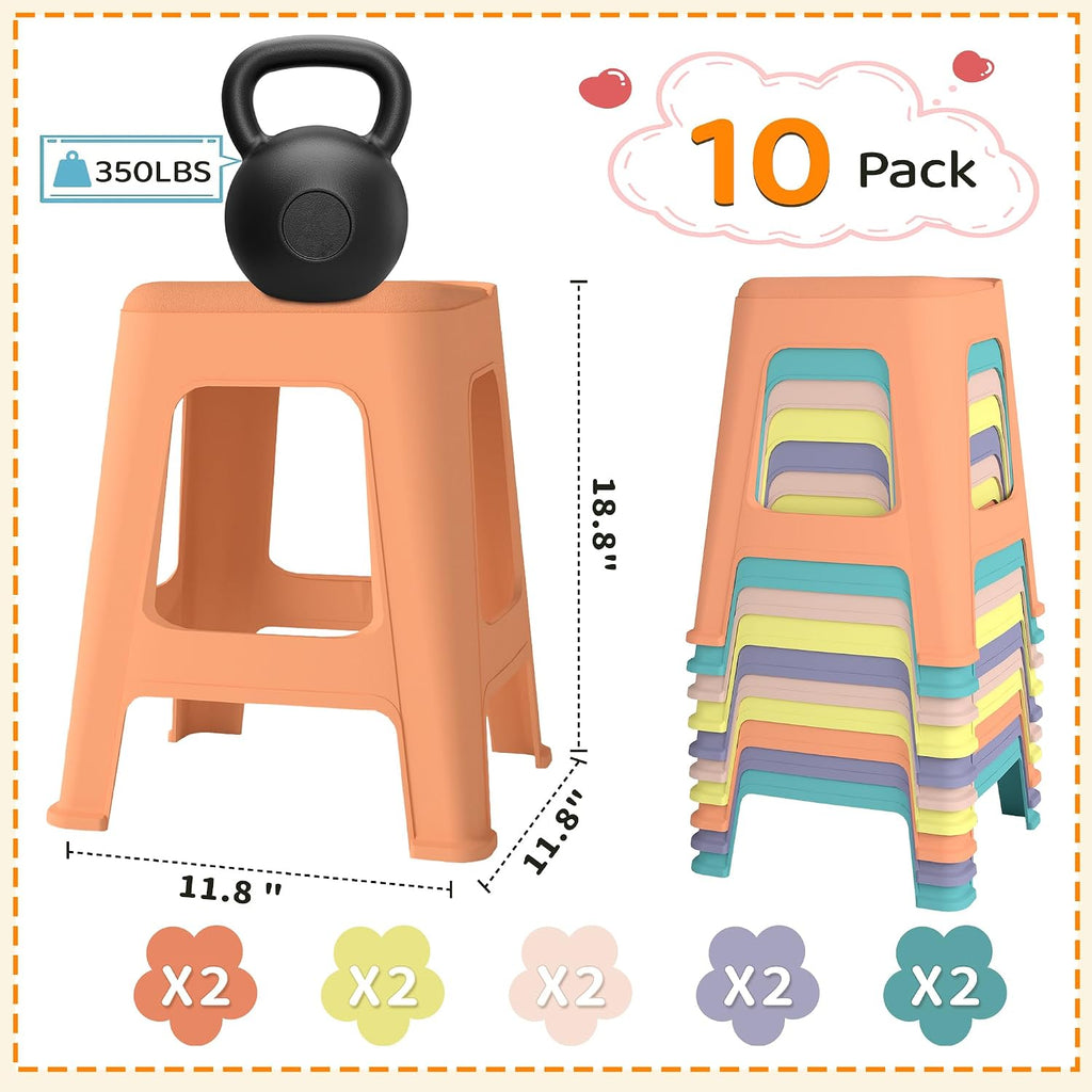 Colorful Stackable Plastic Classroom Stools 10‑Pack