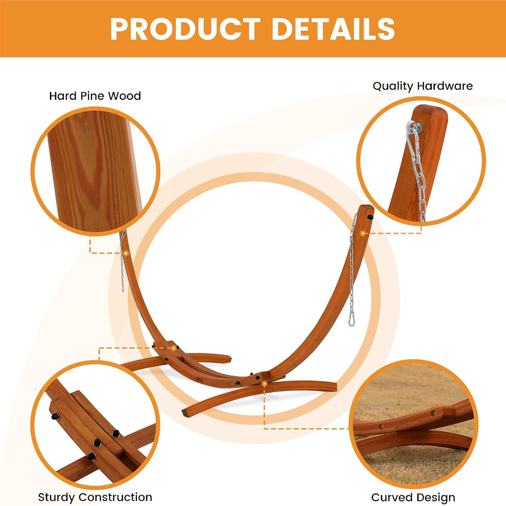 Outdoor Arc‑Shaped Wooden Hammock Stand
