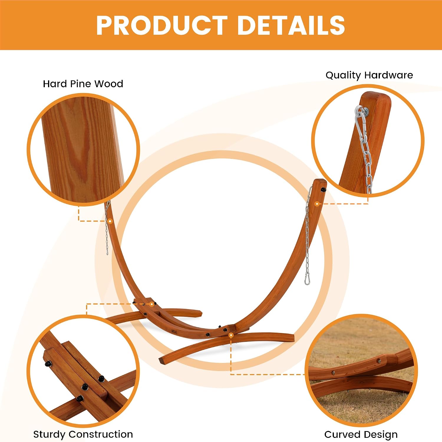 Outdoor Arc‑Shaped Wooden Hammock Stand