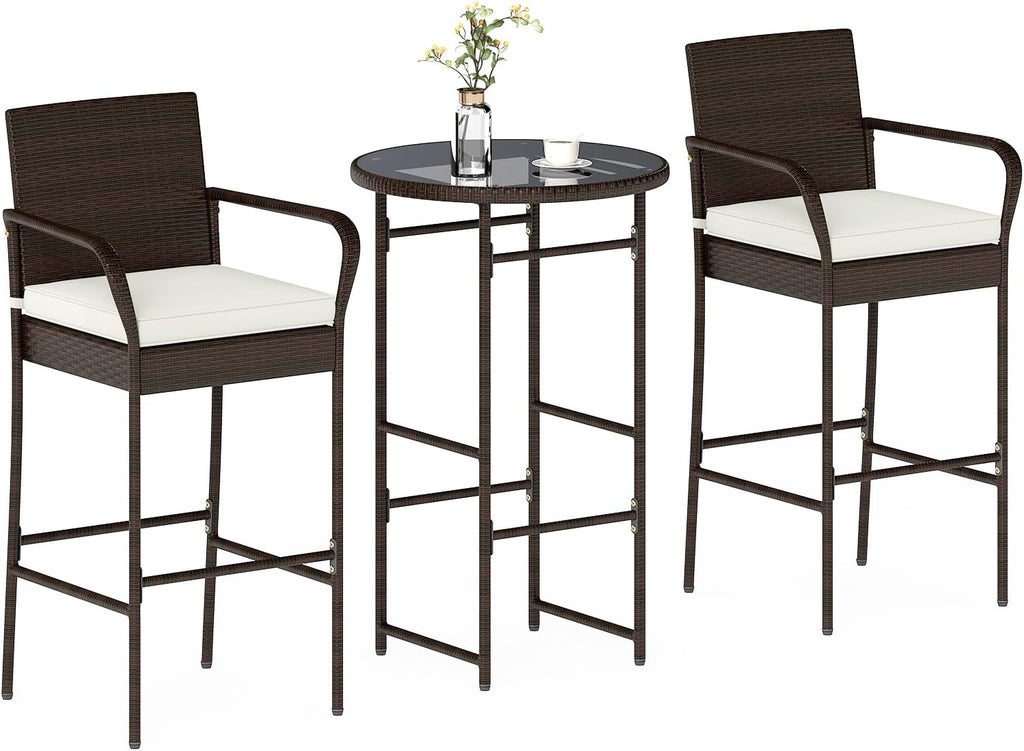 Rattan Patio Bar Height Bistro Furniture Set