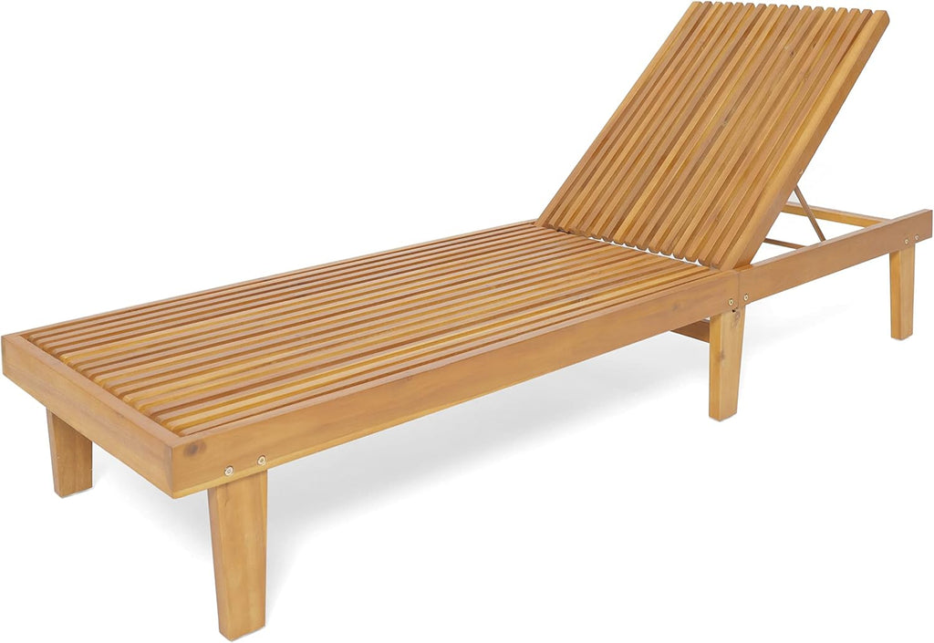 Acacia Wood Adjustable Patio Chaise Lounge Chair