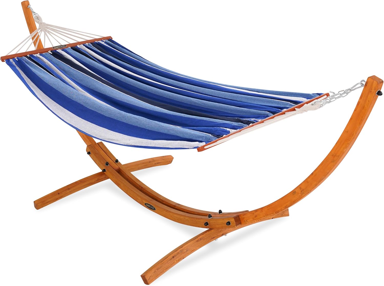 Two‑Person Cotton Hammock With Wooden Stand