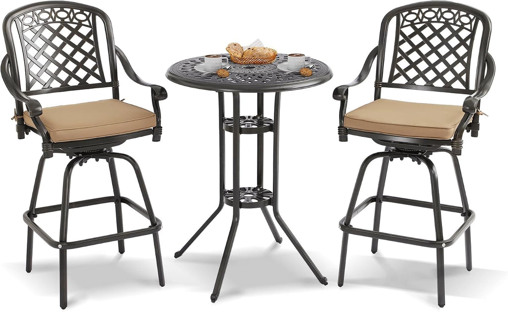 Cast‑Aluminum Swivel Patio Bar Height Set