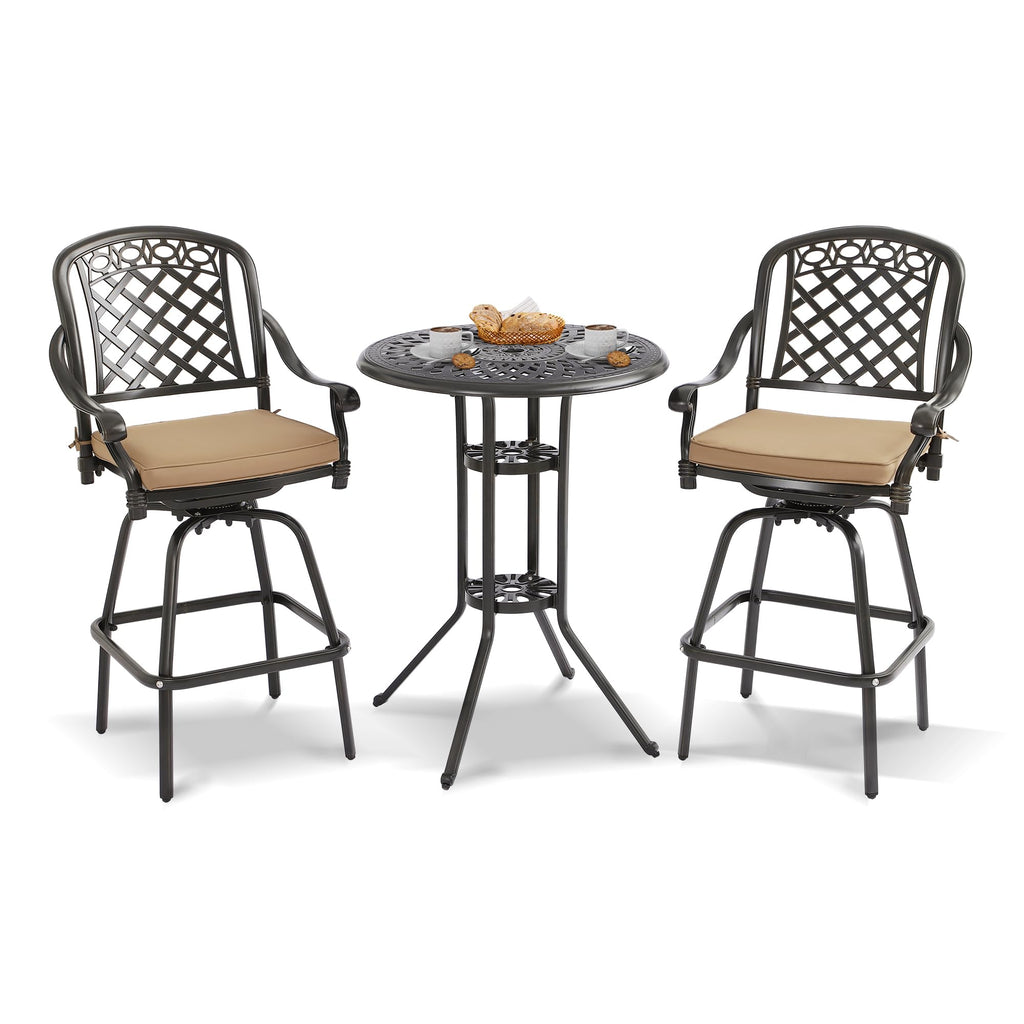 Cast‑Aluminum Swivel Patio Bar Height Set
