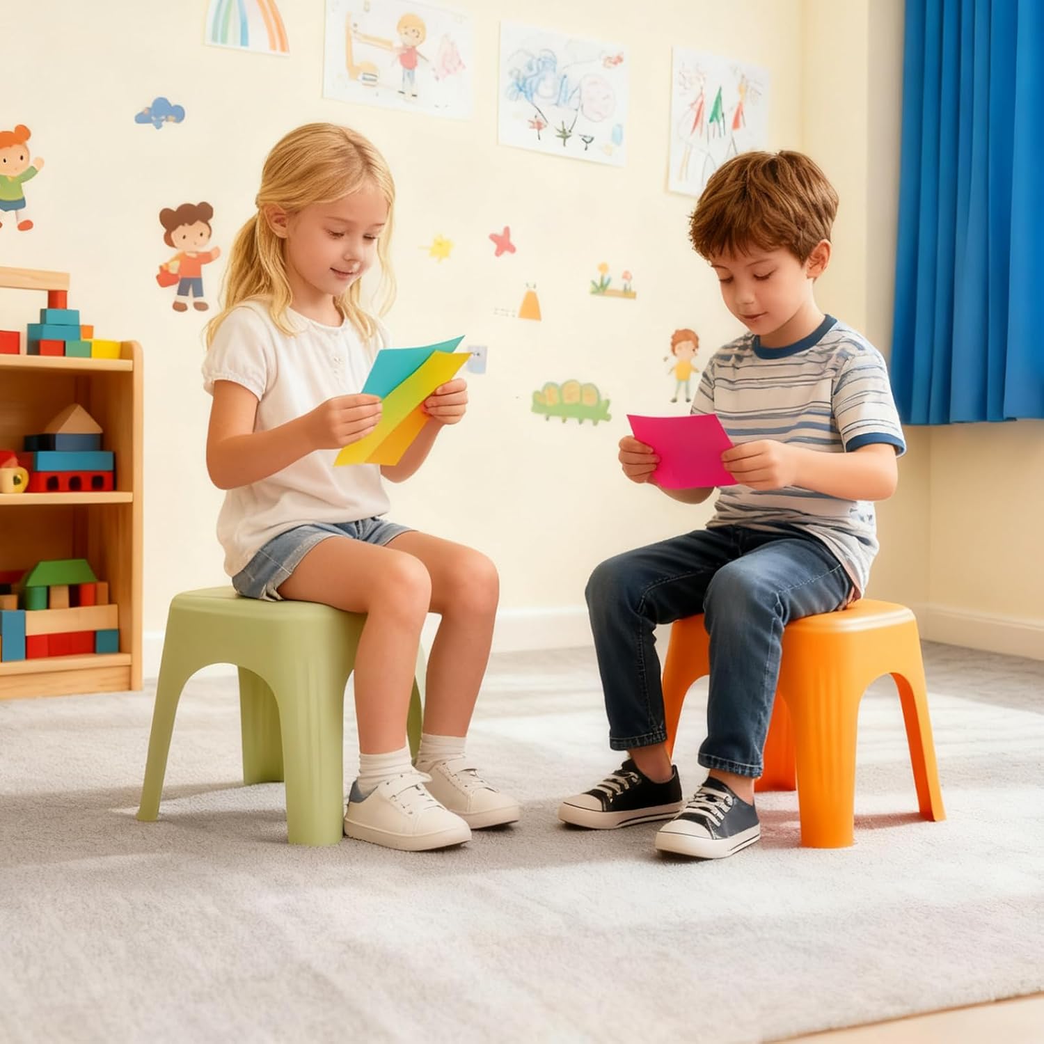 Colorful Stackable Plastic Classroom Stools 6‑Pack