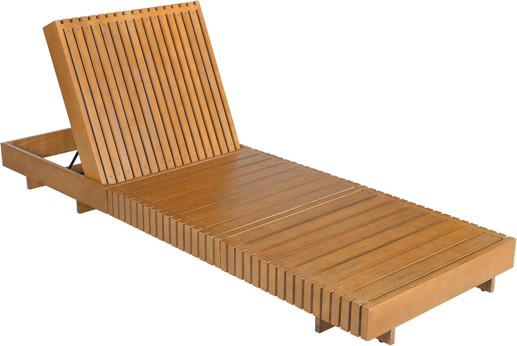 Sturdy Slatted Outdoor Patio Chaise Lounge Chair