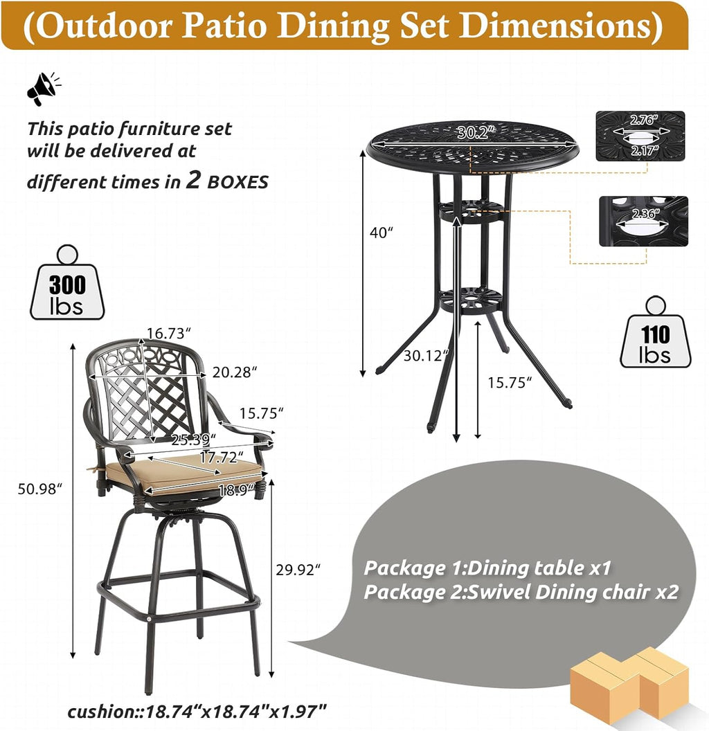 Cast‑Aluminum Swivel Patio Bar Height Set