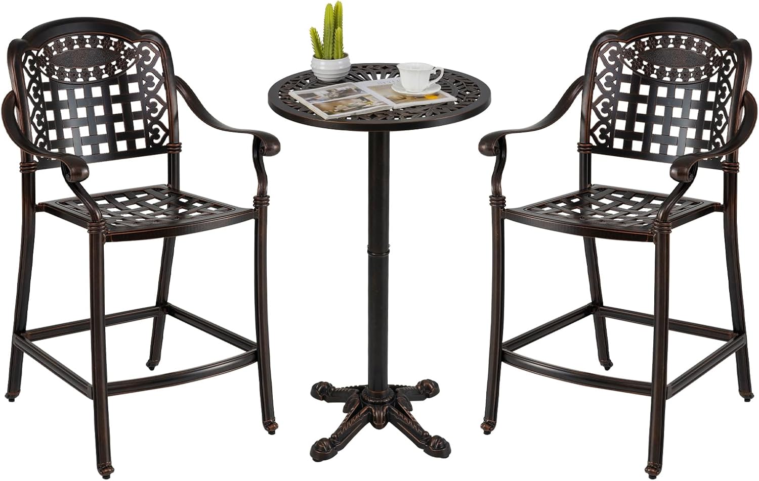 Cast‑Aluminum Round Patio Bar Height Set
