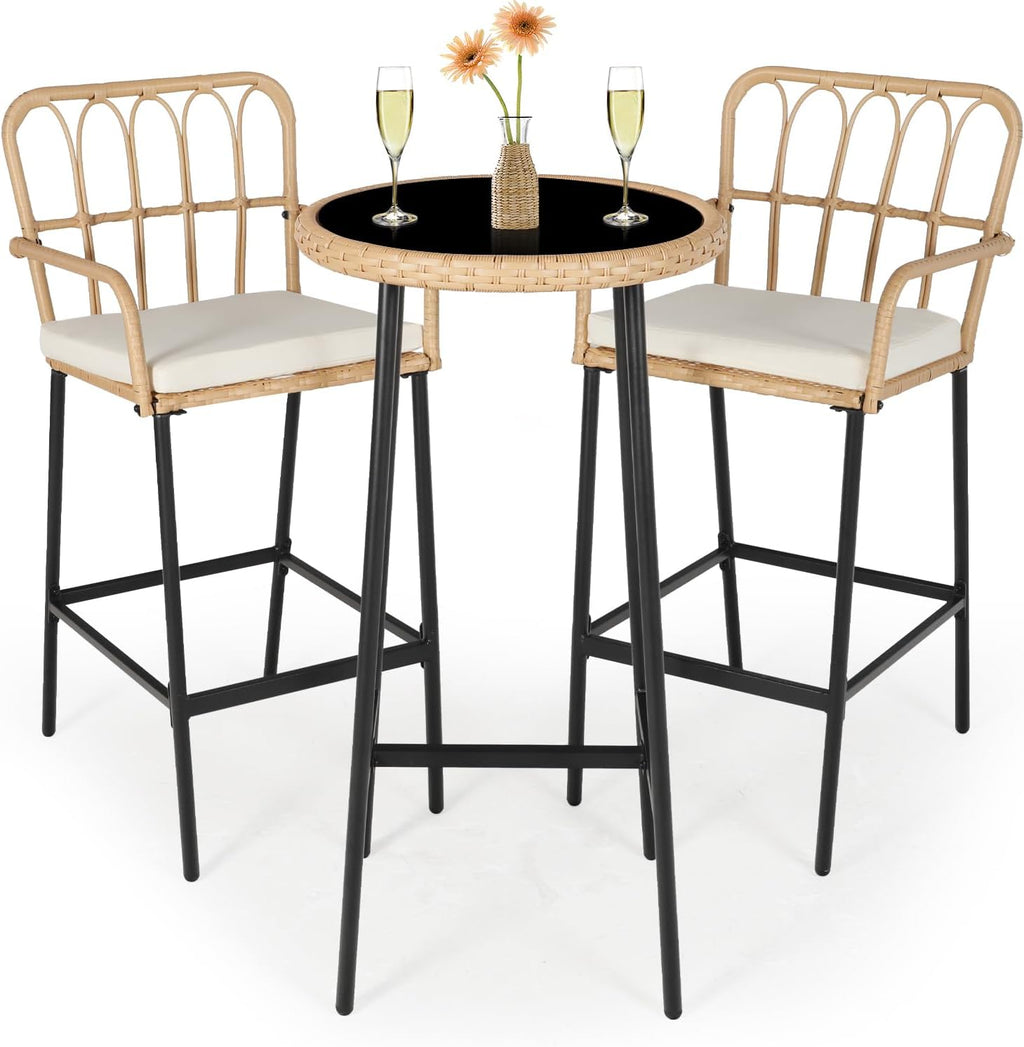 Wicker Patio Bar Height Cushioned Furniture Set