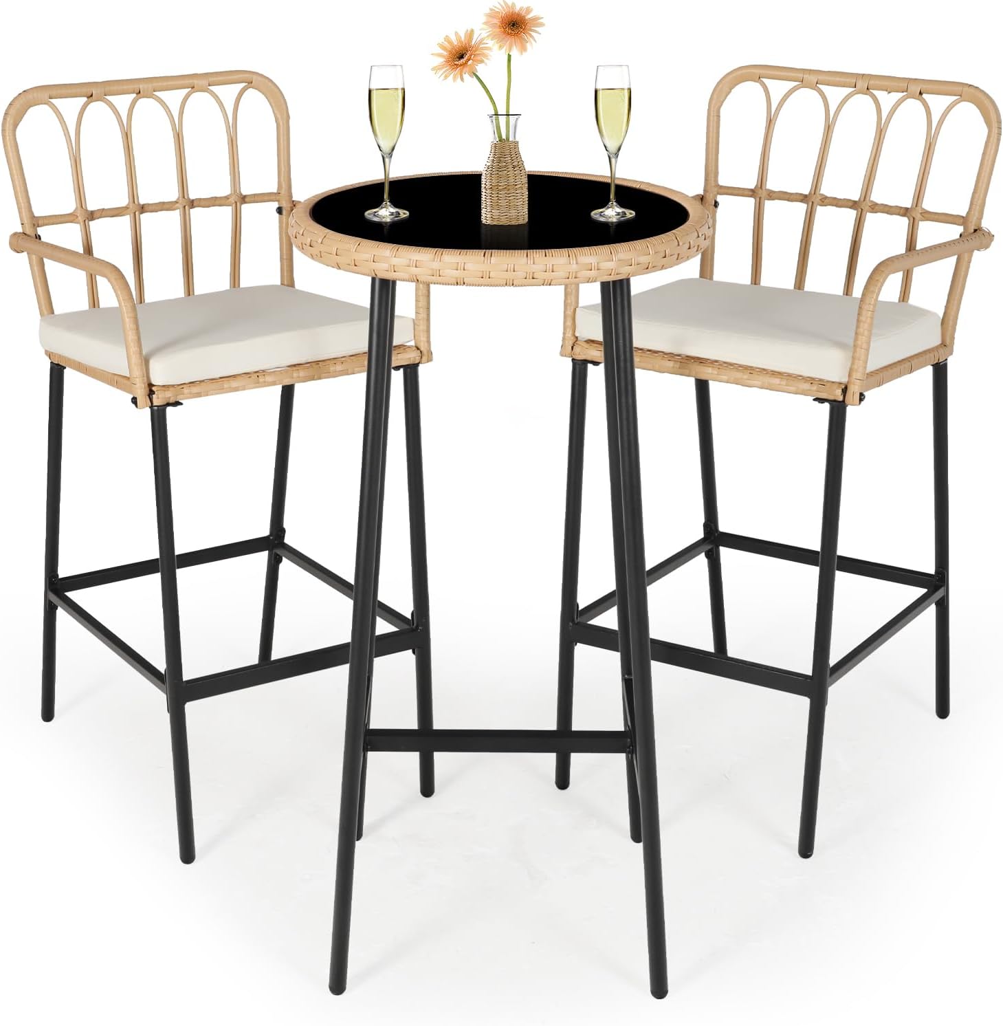 Wicker Patio Bar Height Cushioned Furniture Set