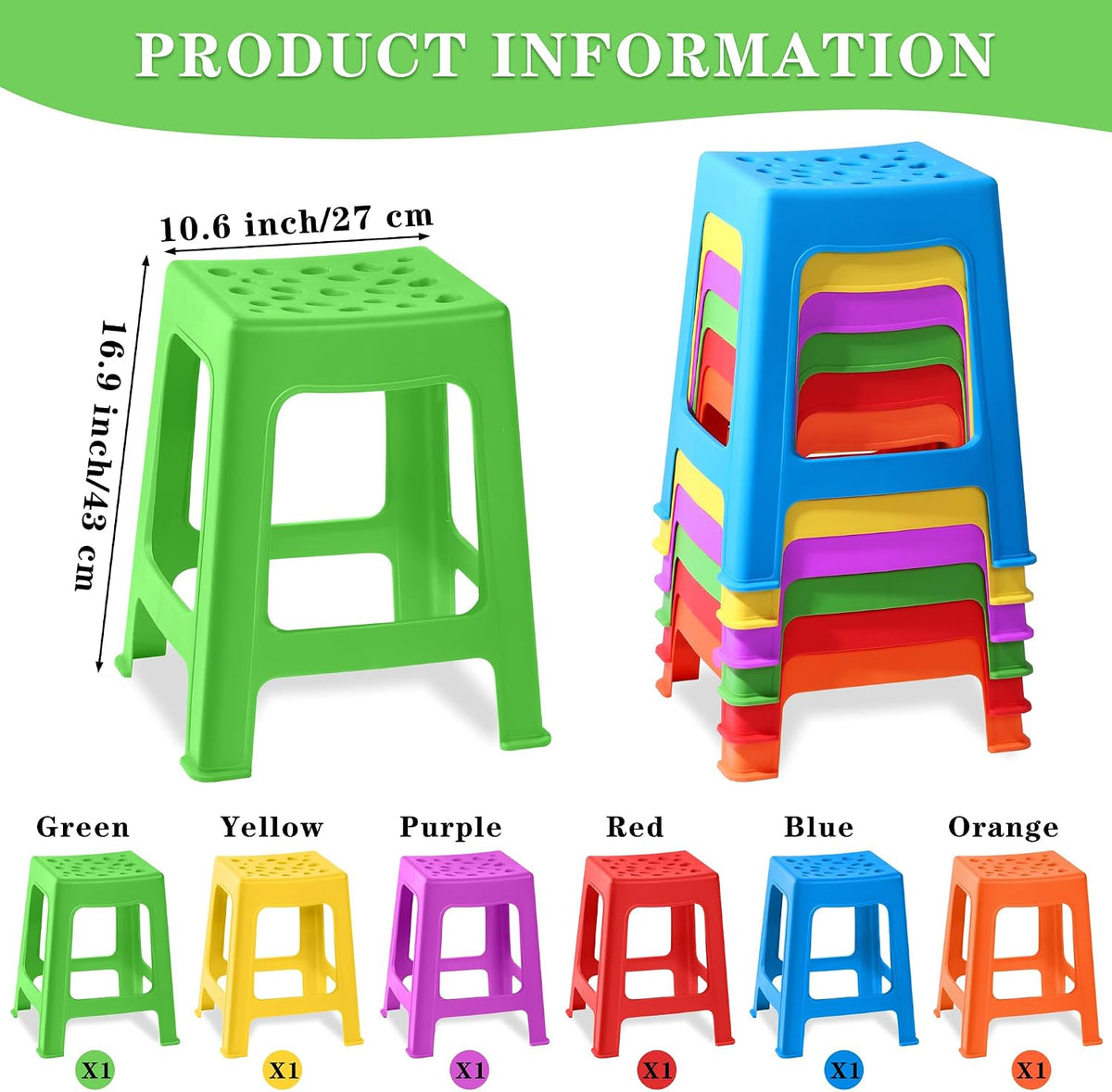 Round Colorful Stackable Plastic Classroom Stools 6‑Pack