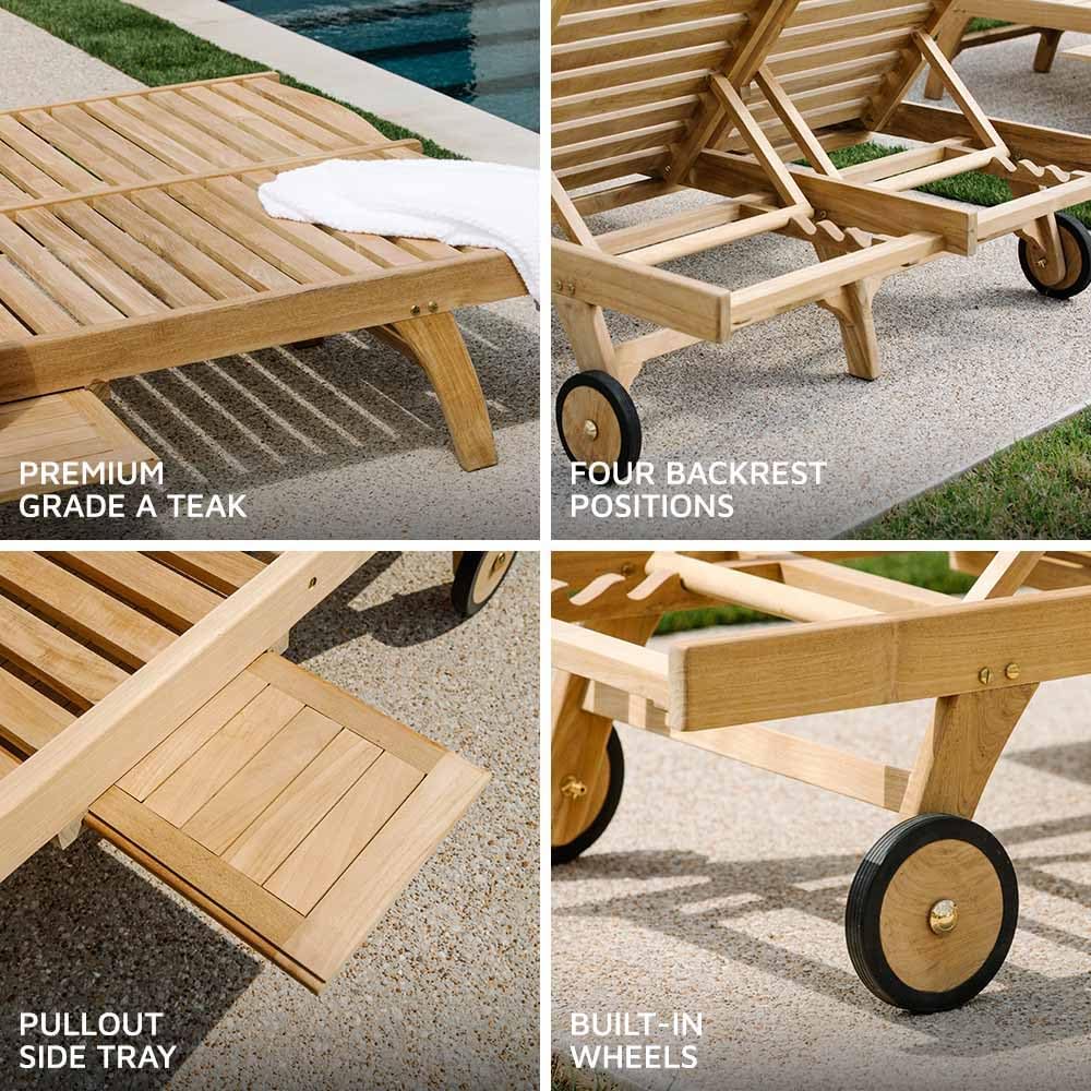 Adjustable Teak Double‑Wide Outdoor Lounge Chair