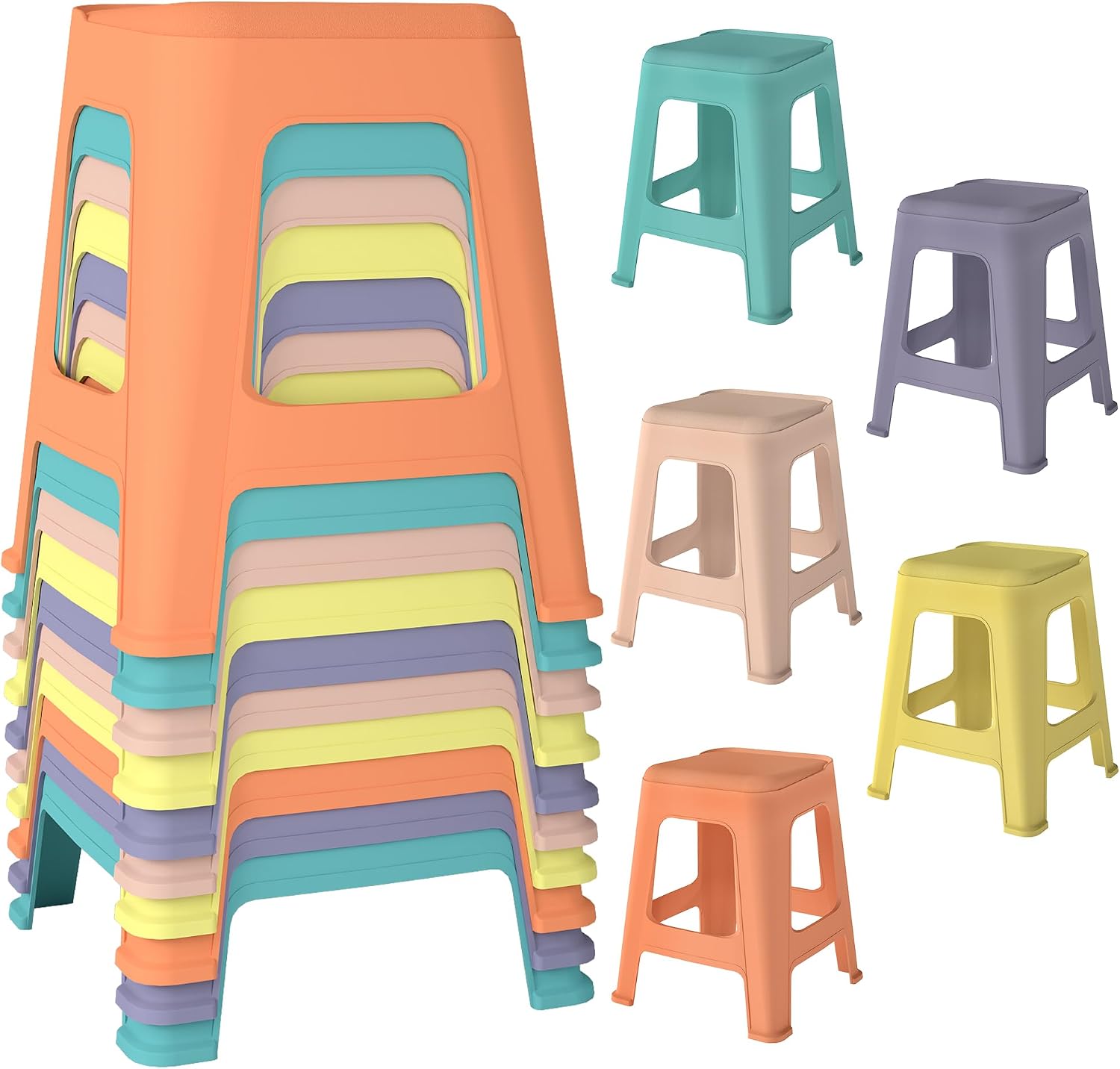 Colorful Stackable Plastic Classroom Stools 10‑Pack