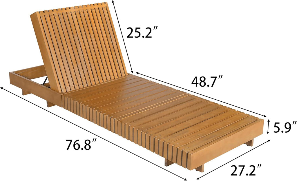 Sturdy Slatted Outdoor Patio Chaise Lounge Chair