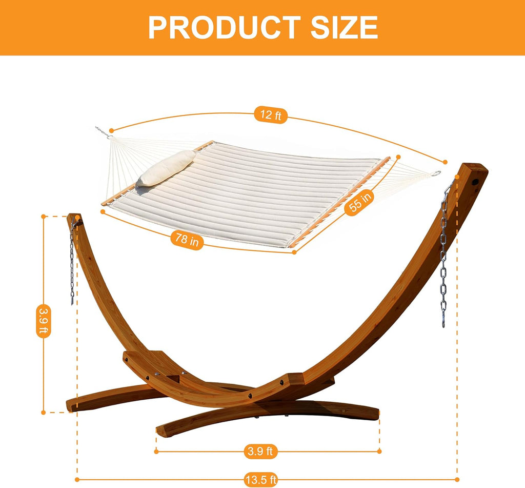 Double Quilted Hammock With Wooden Arc Stand