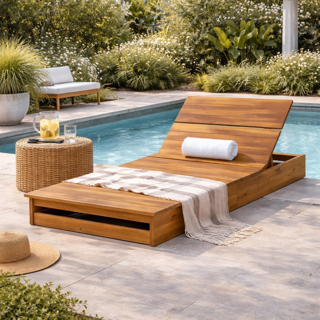 Adjustable Acacia‑Wood Patio Chaise Lounge Chair