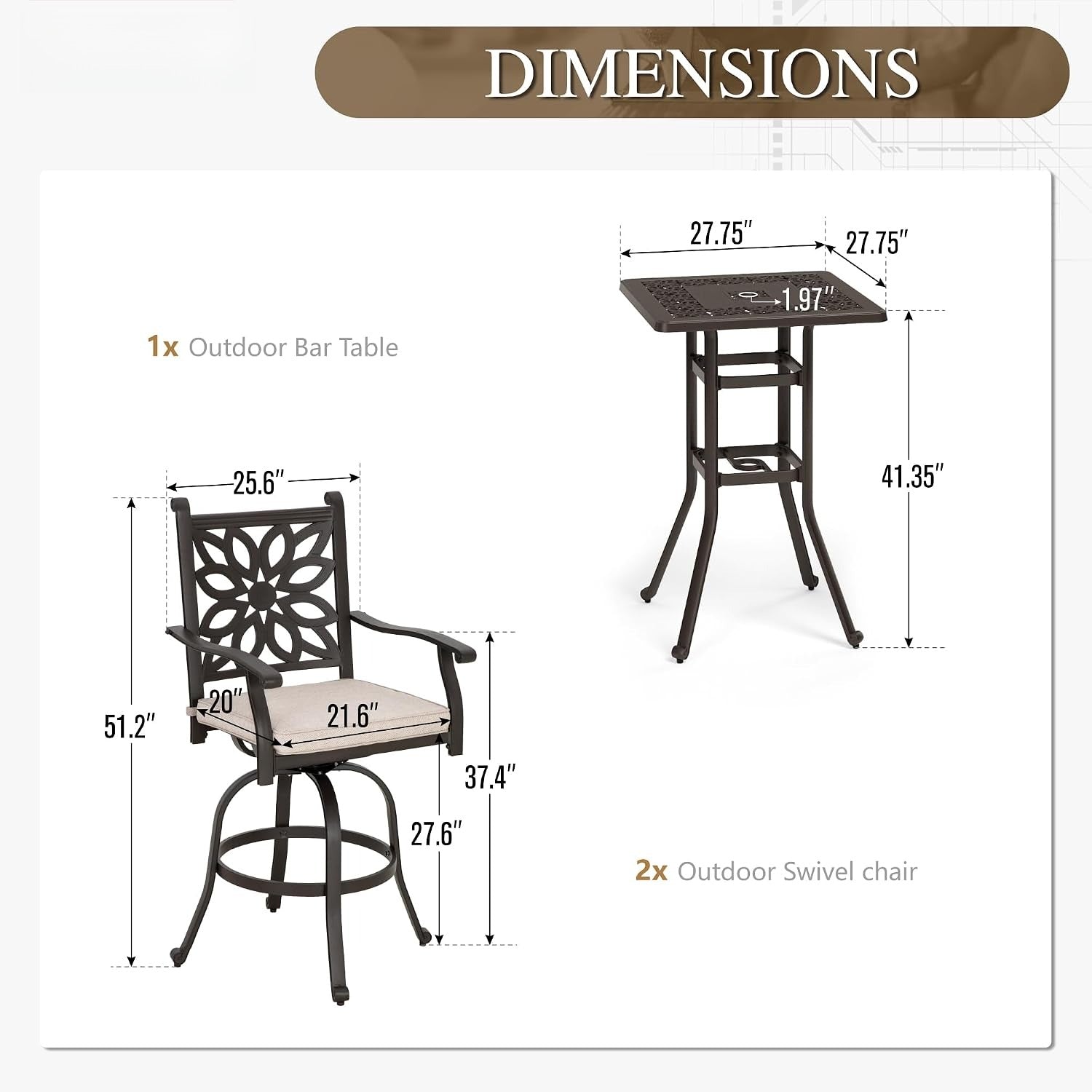 Cast‑Aluminum Outdoor Patio Bar Height Set
