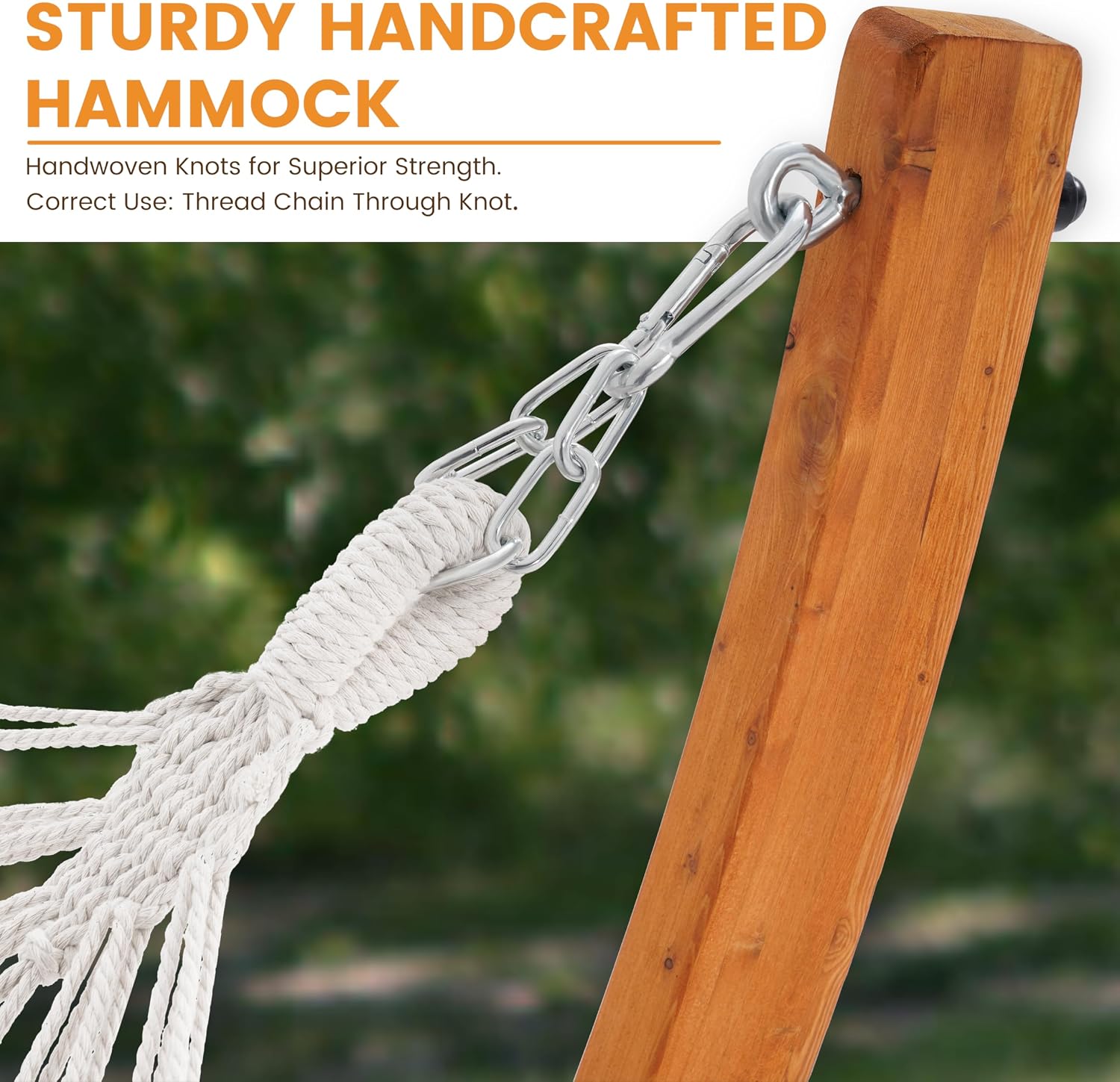 Two‑Person Cotton Hammock With Wooden Stand