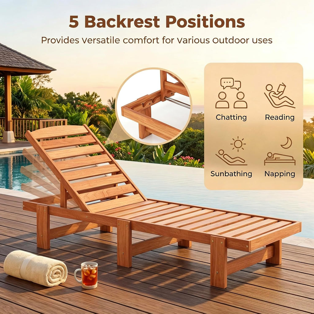 Solid‑Wood Outdoor Patio Chaise Lounge Chair