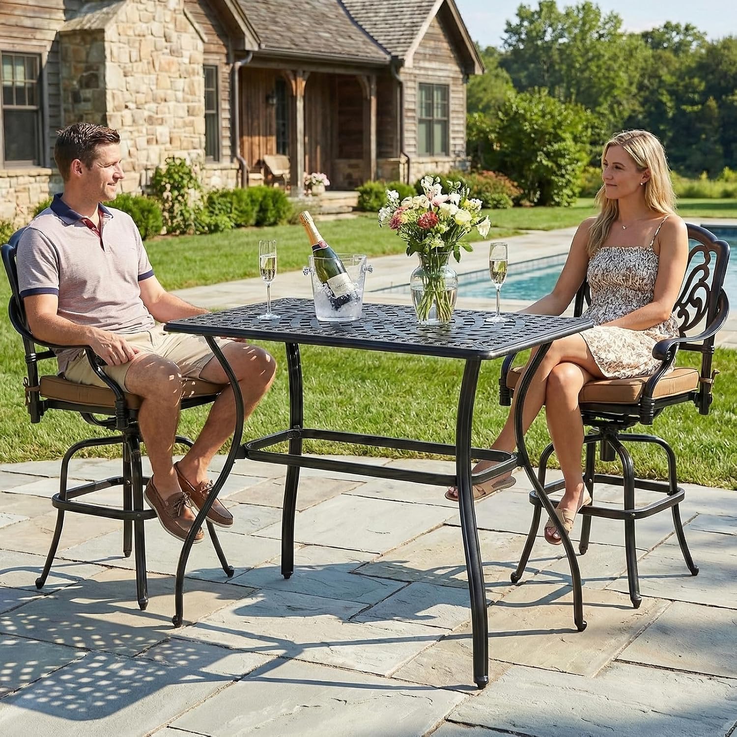 Aluminum Patio Swivel Bar Bistro Furniture Set