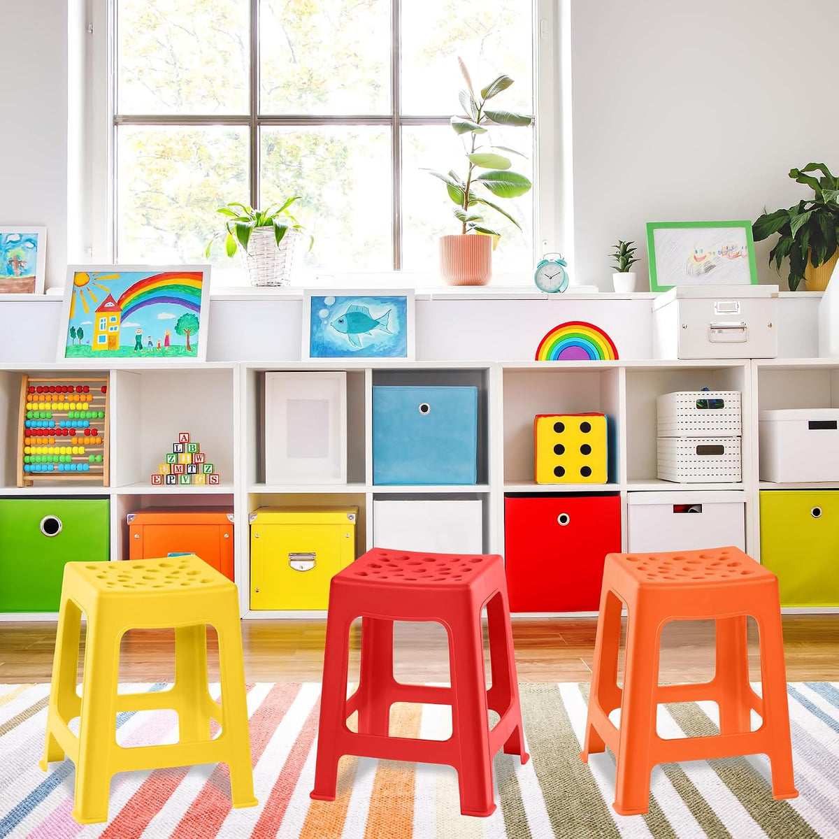 Round Colorful Stackable Plastic Classroom Stools 6‑Pack