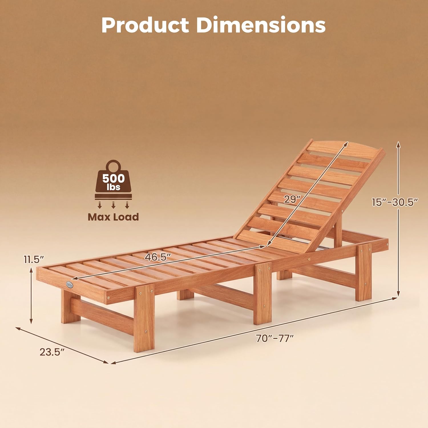 Solid‑Wood Outdoor Patio Chaise Lounge Chair