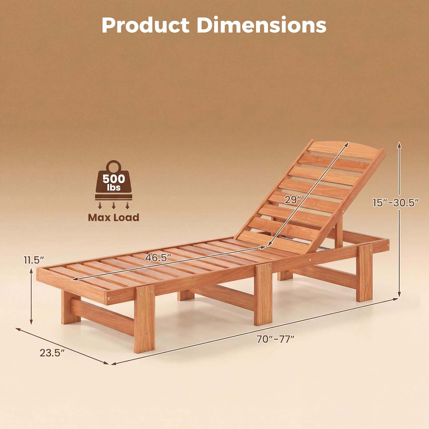 Solid‑Wood Outdoor Patio Chaise Lounge Chair