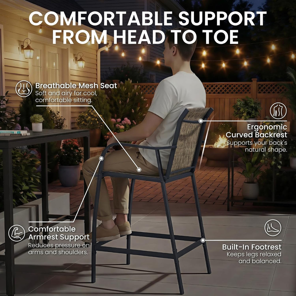 Mesh‑Seat Outdoor Patio Bar Furniture Set