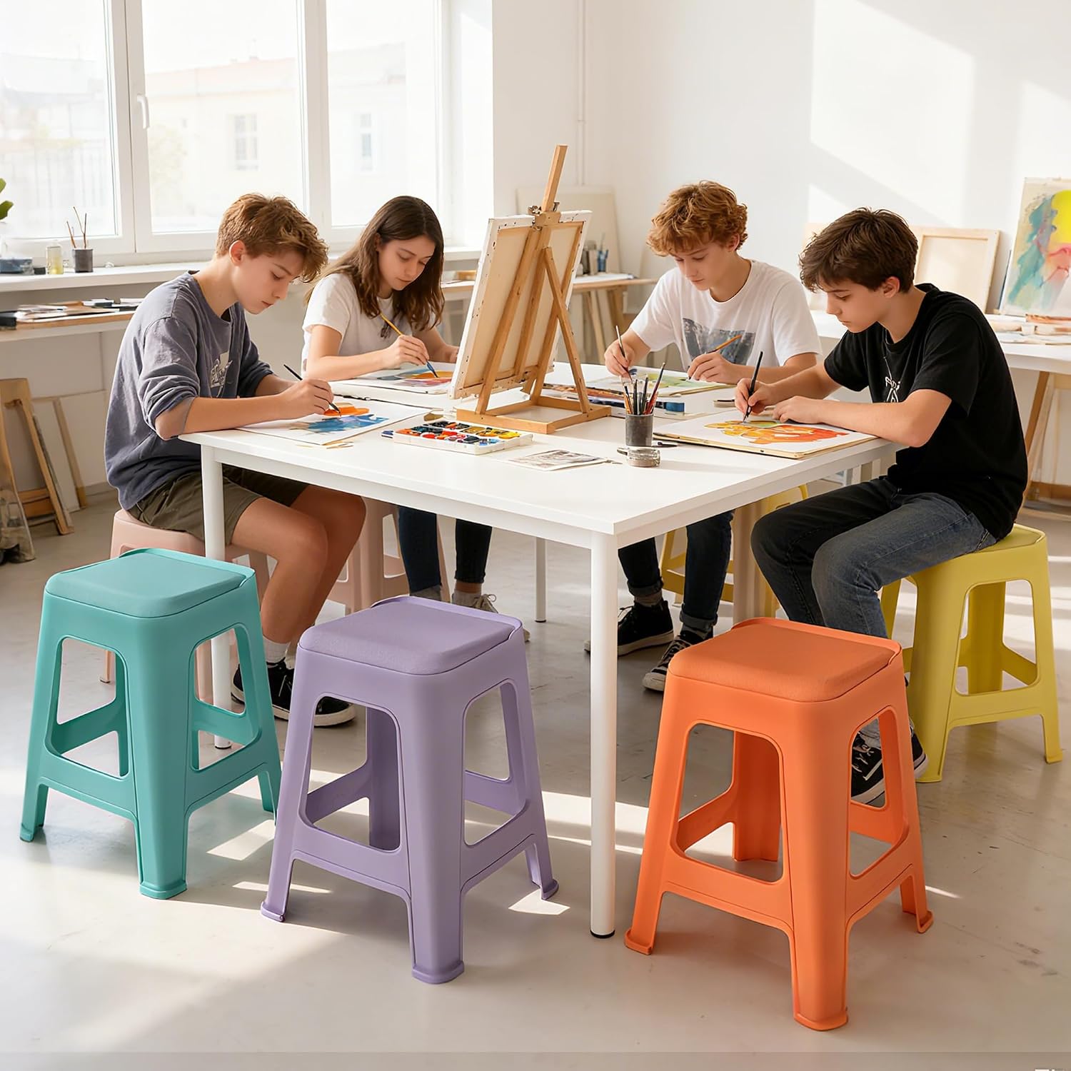 Colorful Stackable Plastic Classroom Stools 10‑Pack
