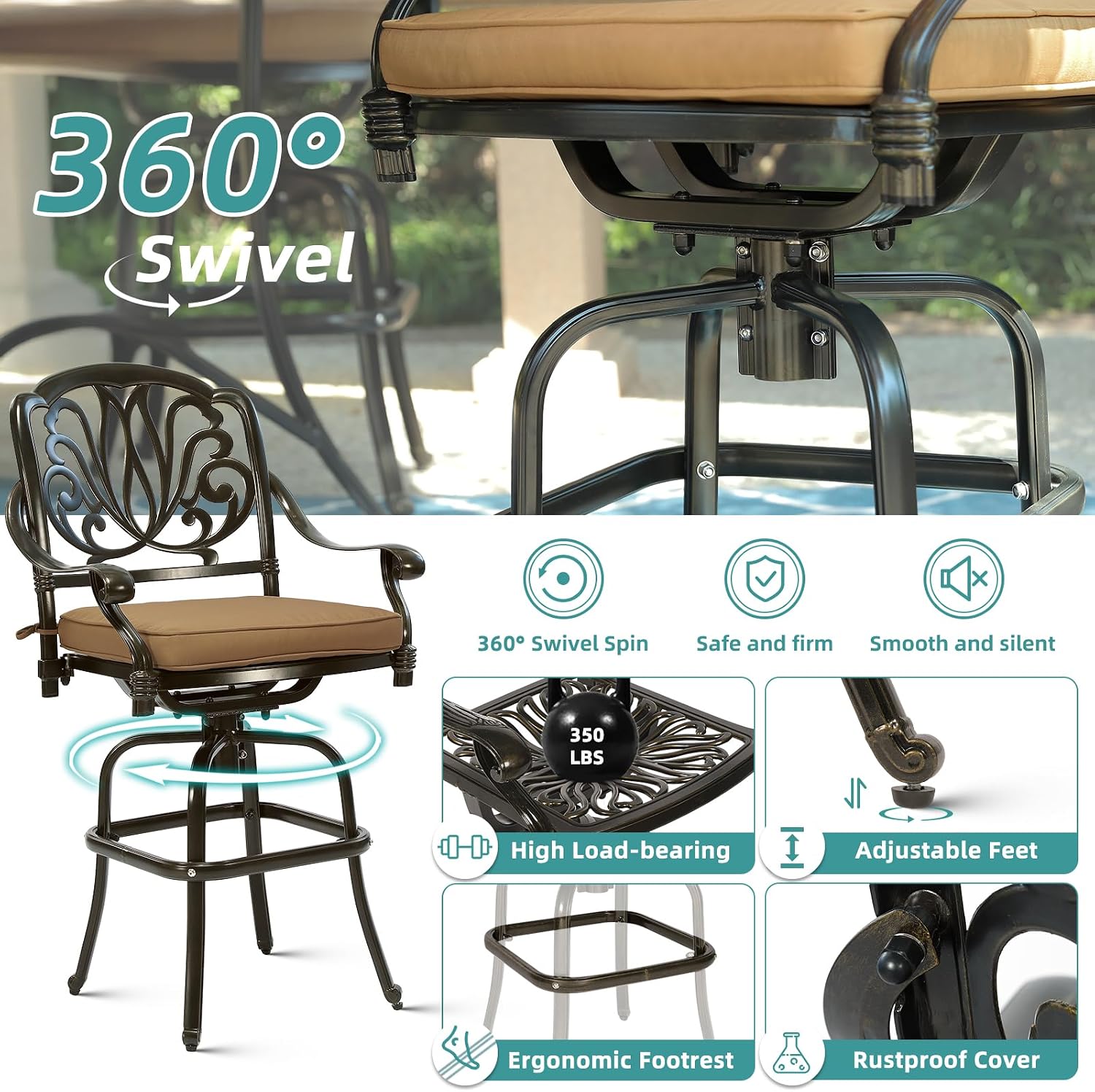 Aluminum Patio Swivel Bar Bistro Furniture Set