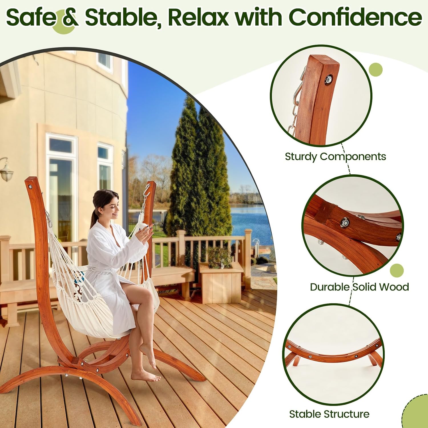 Heavy‑Duty Solid Wood Hammock Stand Only