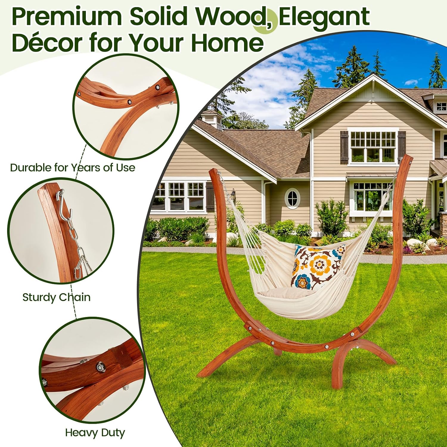 Heavy‑Duty Solid Wood Hammock Stand Only