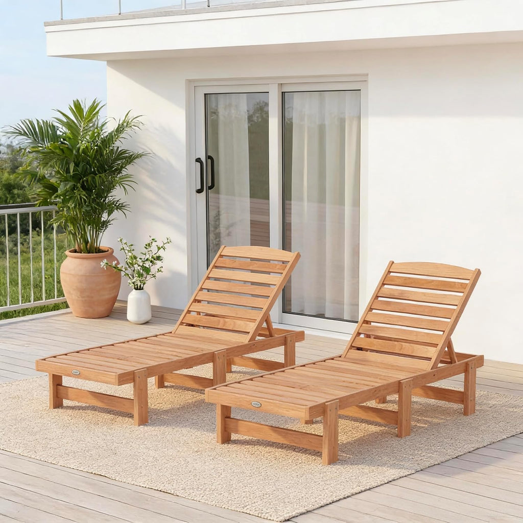 Solid‑Wood Outdoor Patio Chaise Lounge Chair