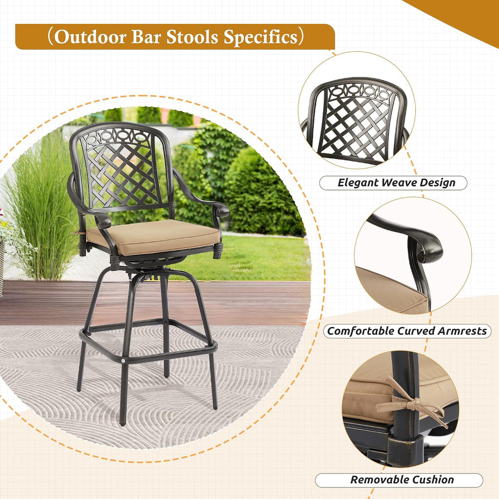 Cast‑Aluminum Swivel Patio Bar Height Set