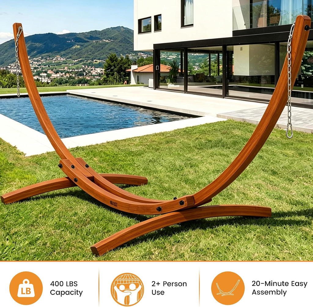Outdoor Arc‑Shaped Wooden Hammock Stand