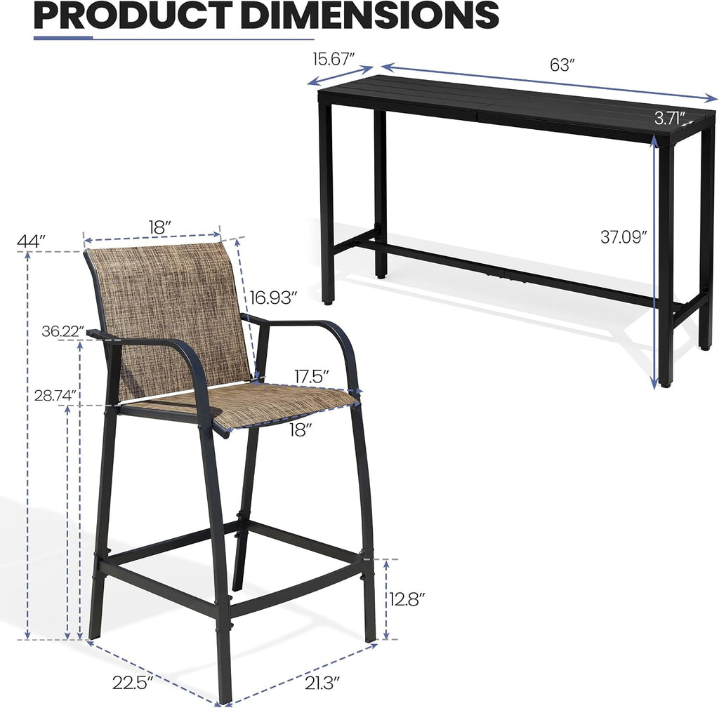 Mesh‑Seat Outdoor Patio Bar Furniture Set