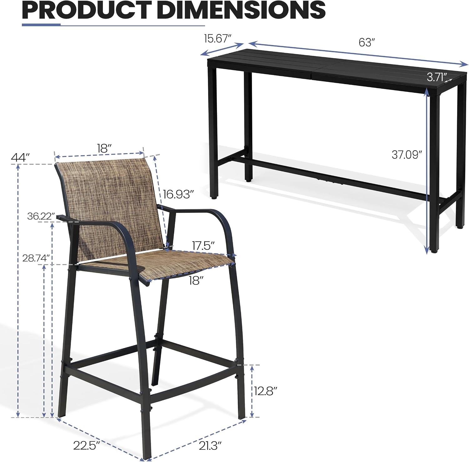 Mesh‑Seat Outdoor Patio Bar Furniture Set